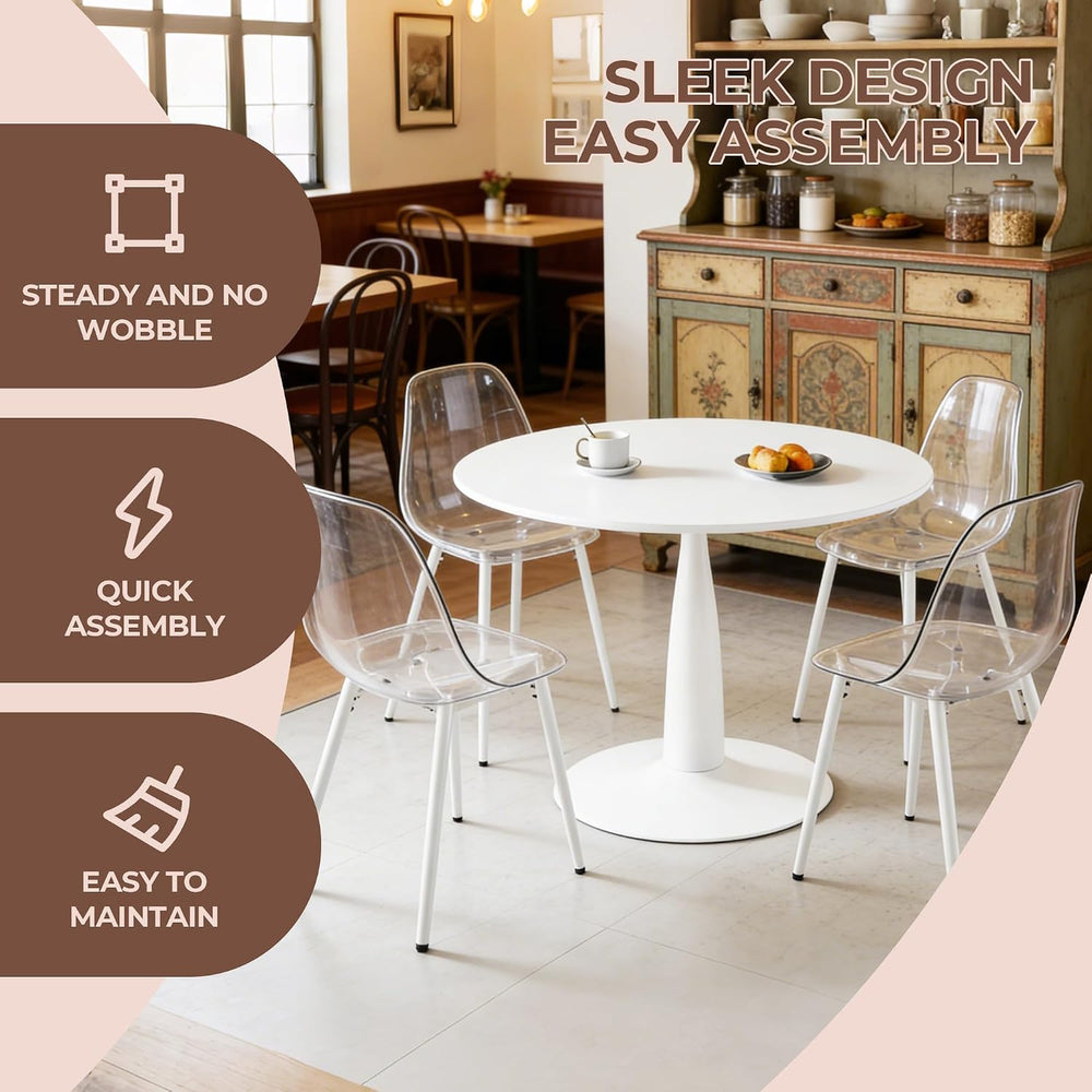 42" Round White Tulip Dining Table, Mid Century Modern Pedestal Kitchen ...