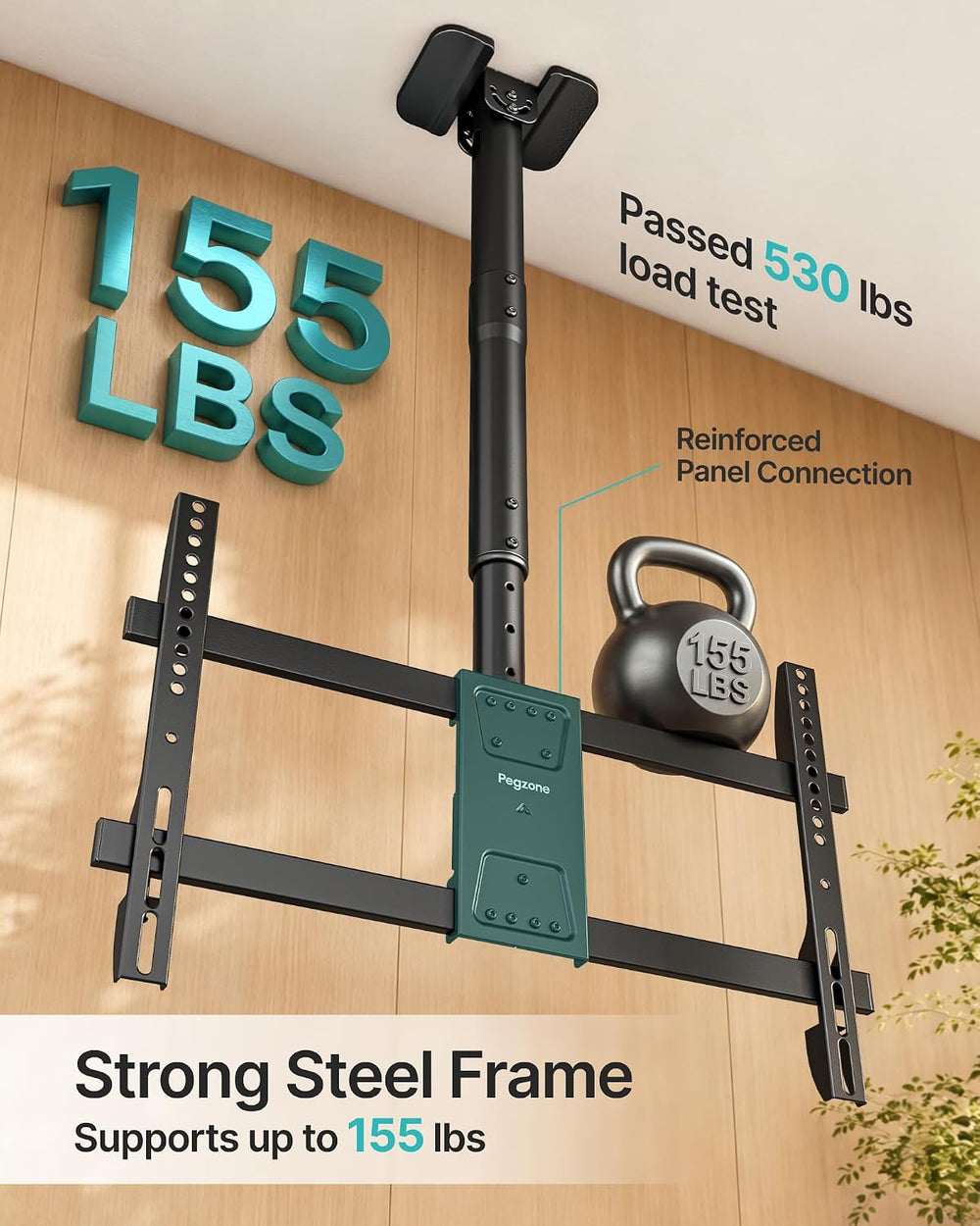 PEGZONE Ceiling TV Mount for 43-86 Inch TVs, 19.1"-36.4" Height Adj...