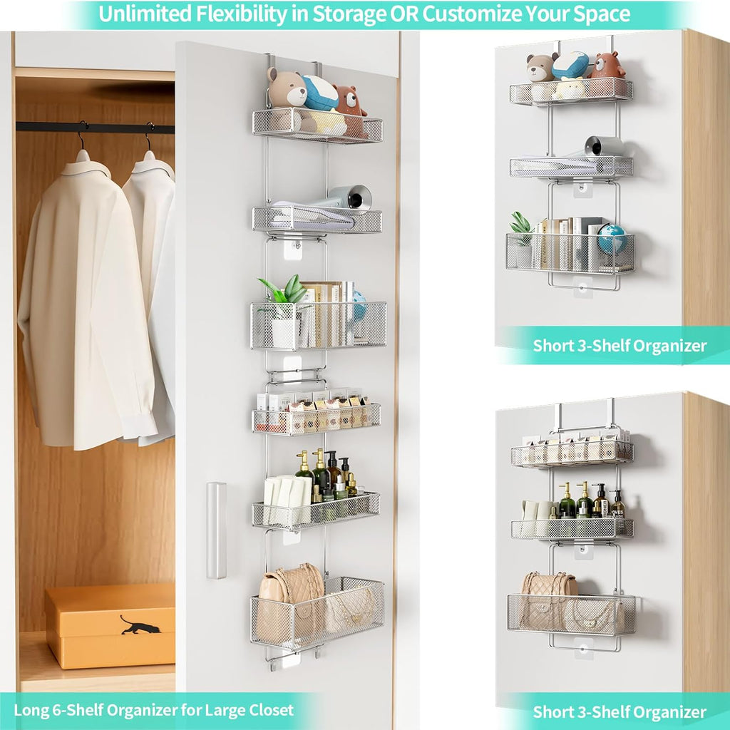HapiRm Over Door Organizer Storage - Separable Door Organizer Hanging with 6 Metal Large Capacity Baskets for Bathroom Bedroom Kitchen Pantry Closet (Silver)