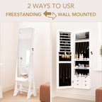Full Length Mirror Jewelry Armoire Cabinet Standing Organizer | Lockable Jewelry Storage for Women Girl Full-Length Frameless LED Lights 6 Drawers White