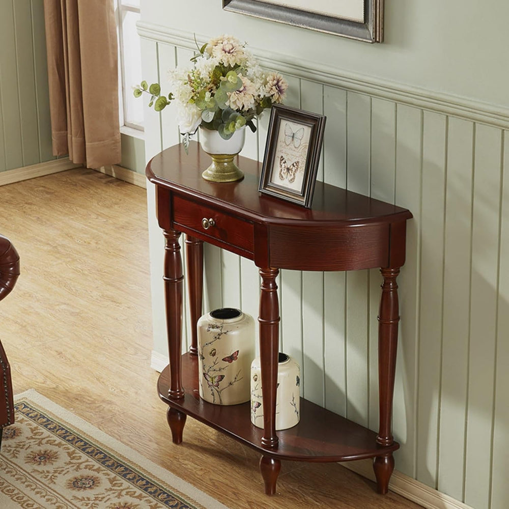 Half Moon Console Table, Solid Wood Console Tables with Drawer and Shelf, for...