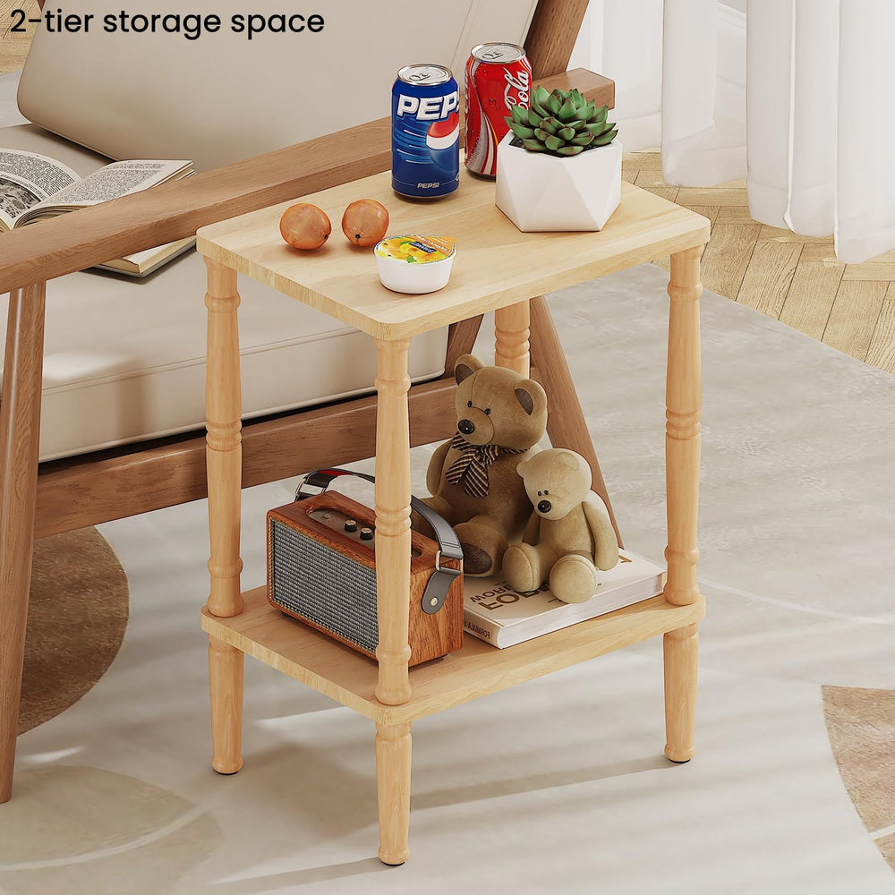 LUCKNOCK Solid Wood Side Table, Small Vintage End Table, Narrow Couch Side Ta...