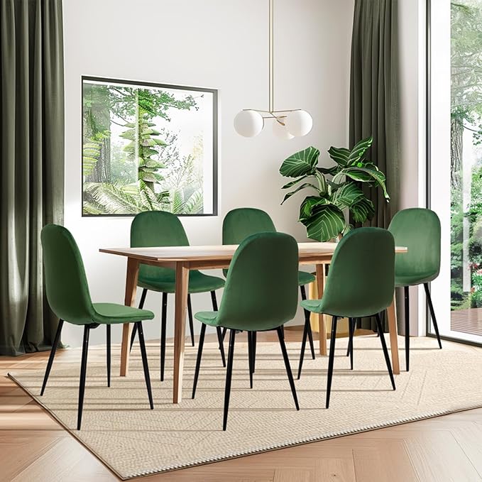 CangLong Modern Velvet Chairs with Metal Legs for Living, Bedroom, Restaurant, Dining Room, Set of 4, Dark Green