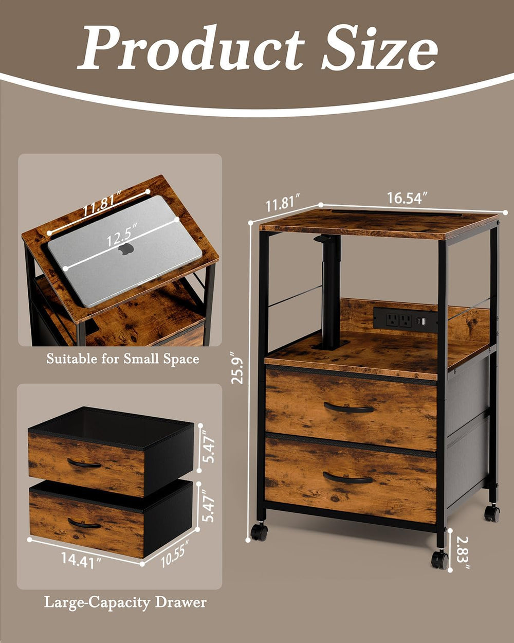 Faesun Swivel Lift Top Nightstand with Charging Station, Rolling Side Table f...