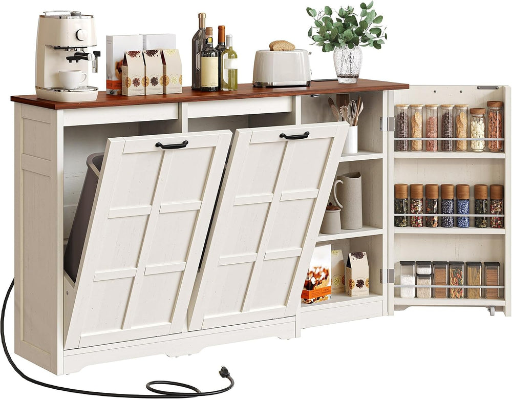 YITAHOME Farmhouse Kitchen Island, 2 Tilt‑Out Compartments | Tilt‑out compart...