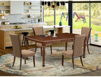 East West Furniture DOVE5-MAH-47 5 Piece Dining Table Set Includes a Rectangle Wooden Table with Butterfly Leaf and 4 Light Sable Linen Fabric Upholstered Chairs, 42x78 Inch, Mahogany