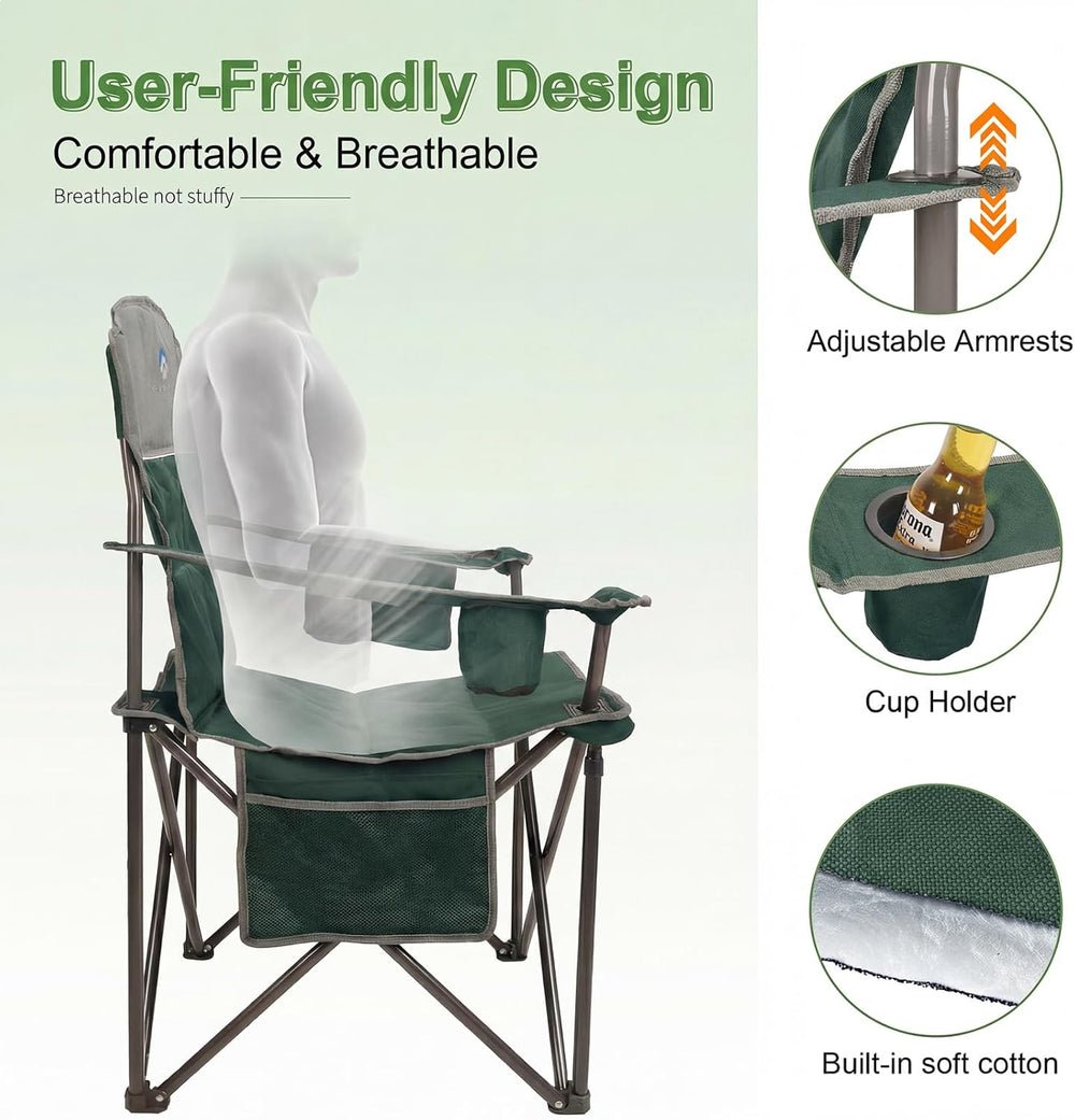 Oversized Camping Chairs 2 Pack - Heavy Duty 400LBS Padded Lawn Chair with Co...
