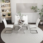 5 Piece Dining Table Table Set, Modern Tempered Glass Dining Table Set for 4 Kitchen Table Set with 4 Upholstered Chairs for Kitchen Dining Room (Sliver Table with White Hoop Leg Chairs)