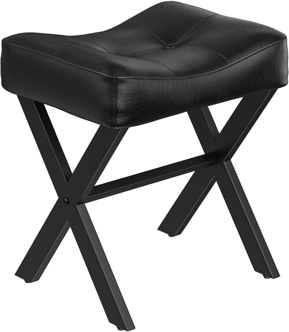 Memobarco 18-Inch Leather Vanity Stool Chair, Vanity Bench with Metal X-Leg, ...