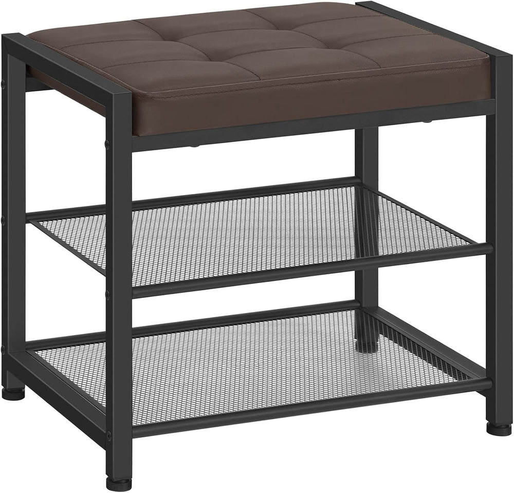 HOOBRO Small Shoe Bench, 3-Tier Shoe Rack, Shoe Storage Bench with PU Seat Cu...