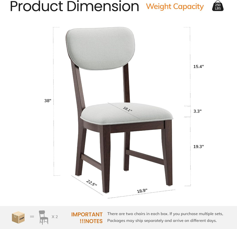COLAMY Solid Wood Dining Chairs Set of 6, Mid Century Modern Upholstered Kitc...