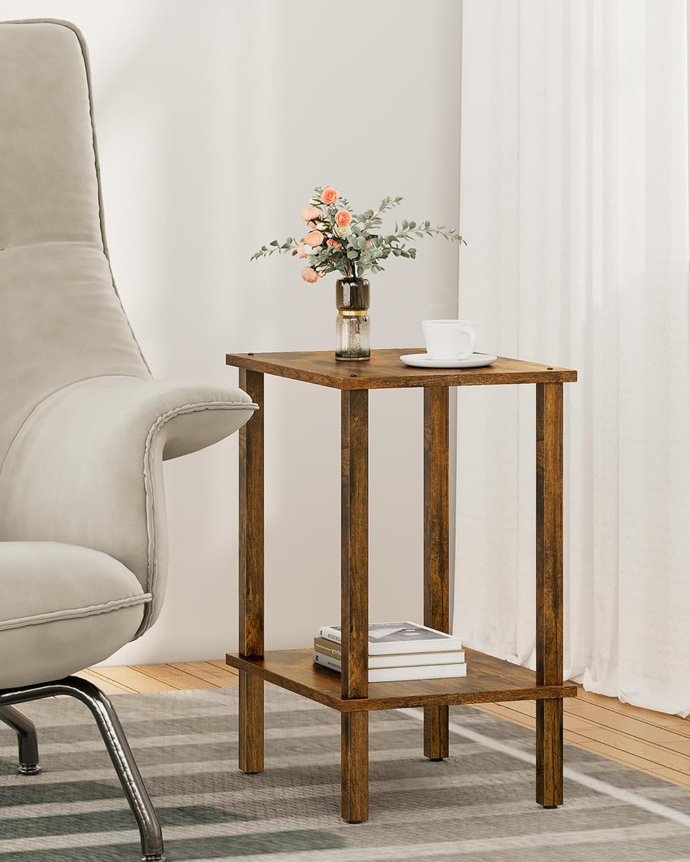 TUTOTAK End Table, Set of 2, Side Table, Nightstand, 2-Tier Storage Shelf, So...