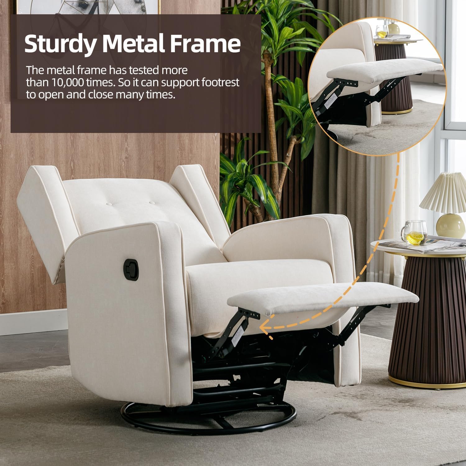 Swivel Rocker Recliner Chair Set of 2, Nursery Glider Chair, Nursery Rocking Chairs, Manual Reclining Chair, White