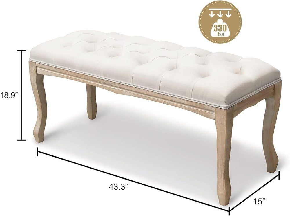 GDFStudio 43.3" French Country Bedroom Bench, Tufted Upholstered End of ...