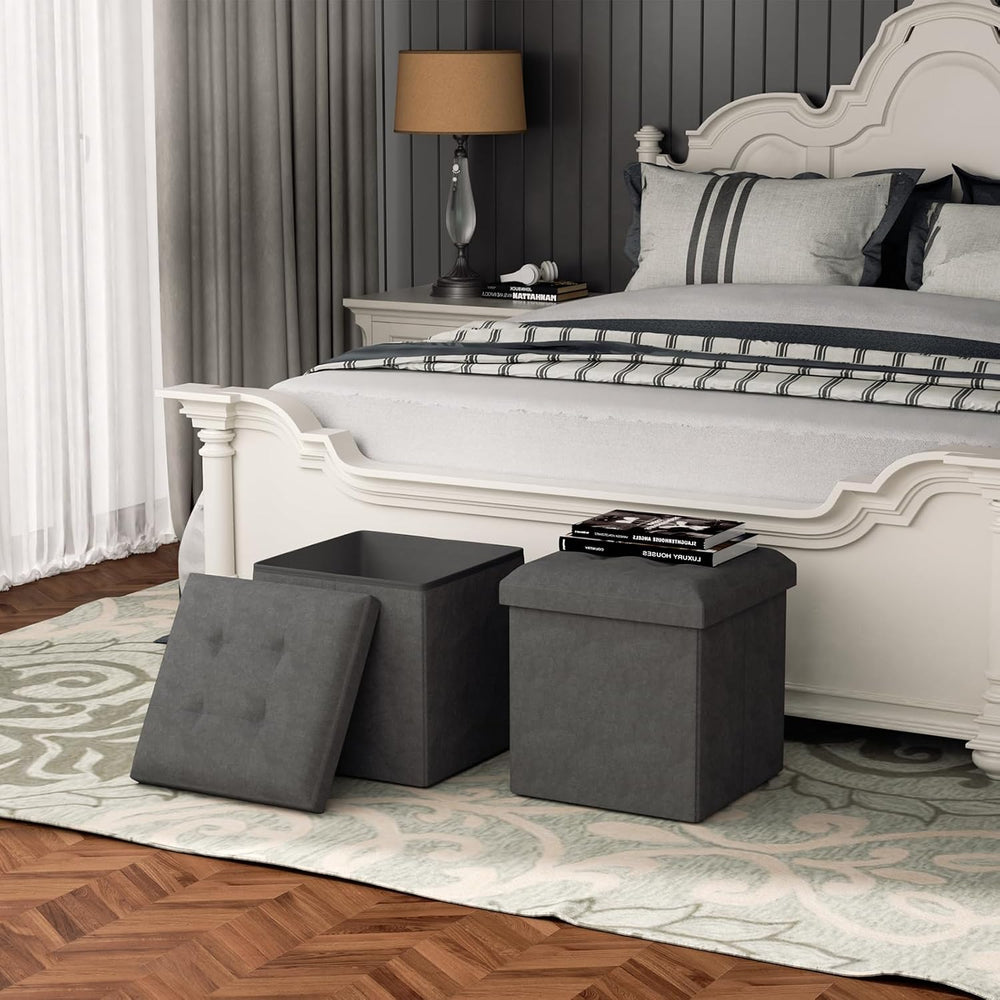 MoNiBloom 15 Inches Storage Ottoman Cube, Folding Square Foot Rest Stool, Sma...