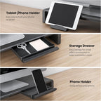 Monitor Stand Riser, Klearlook Foldable Computer Monitor Riser,Height Adjustable Computer Stand, Desk Shelf Riser with Storage Drawer & Tablet Phone Stand for Computer, Desktop, Laptop (Black)