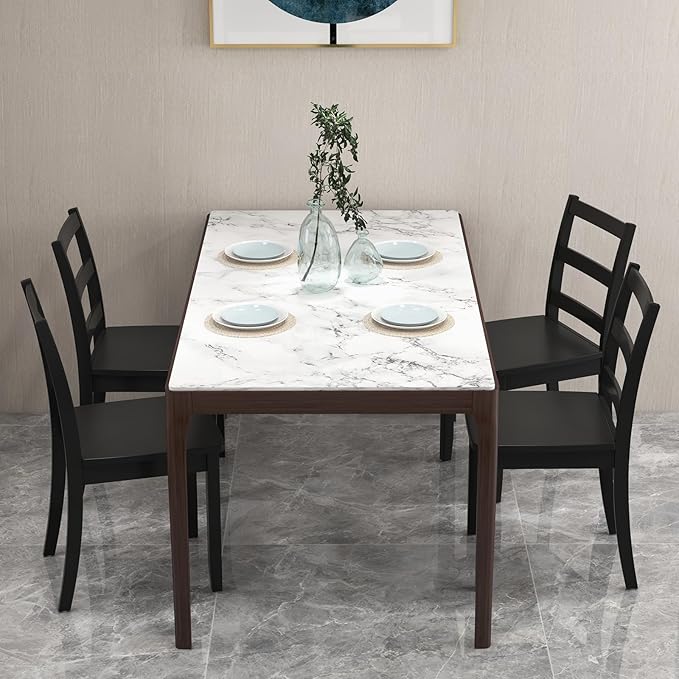 COSTWAY Wooden Dining Chairs Set of 4, Mid-Century Modern Armless Kitchen Side Chairs with Curved Backrest and Rubber Wood Legs for Home Dining Room, Kitchen, Restaurant (Black)