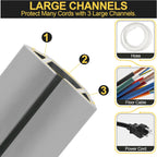 MYFAMIREA 6.5FT Floor Cord Cover Heavy Duty Cable Cover Protector 3 Channels Extension PVC Floor Wire Cover Outdoor Cord Hider Management Cord Cover for Wire on Floor for Home Office Outdoor, Grey