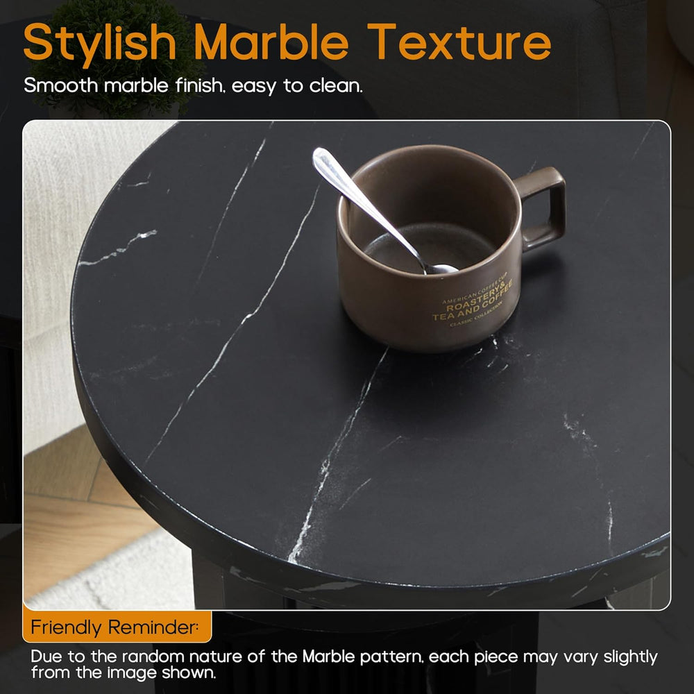 LEVNARY 15.7" Round Side Table with Marble-Look Top, Modern End Table wi...
