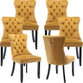 Modern Dining Chairs Set of 6, Tufted Upholstered Dining Chair with Solid Wood Legs, Yellow Velvet Accent Chair, Sillas de Comedor, 6 Dining Chairs (Gold, Velvet, 6Pcs)