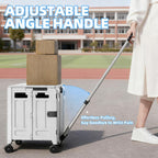 Folding Utility Cart (Gray), 4 360° Swivel Wheels Collapsible Rolling Crate with Lid, Heavy-Duty for Office/Home/Luggage, Teacher - Minimalist Style