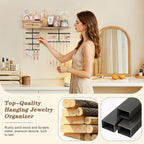 VINAEMO Jewelry Organizer Hanging Wall Mounted Jewelry Holder with Rustic Wood Drawer & Large Capacity Storage Shelf Rack Display for Earrings Rings Necklaces Bracelet