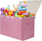popoly Large Toy Box Chest Storage with Flip-Top Lid, Collapsible Kids Toy Storage Bin Boxes Container for Boys, Girls, Nursery, Playroom, 25"x13" x16" (Linen Pink)