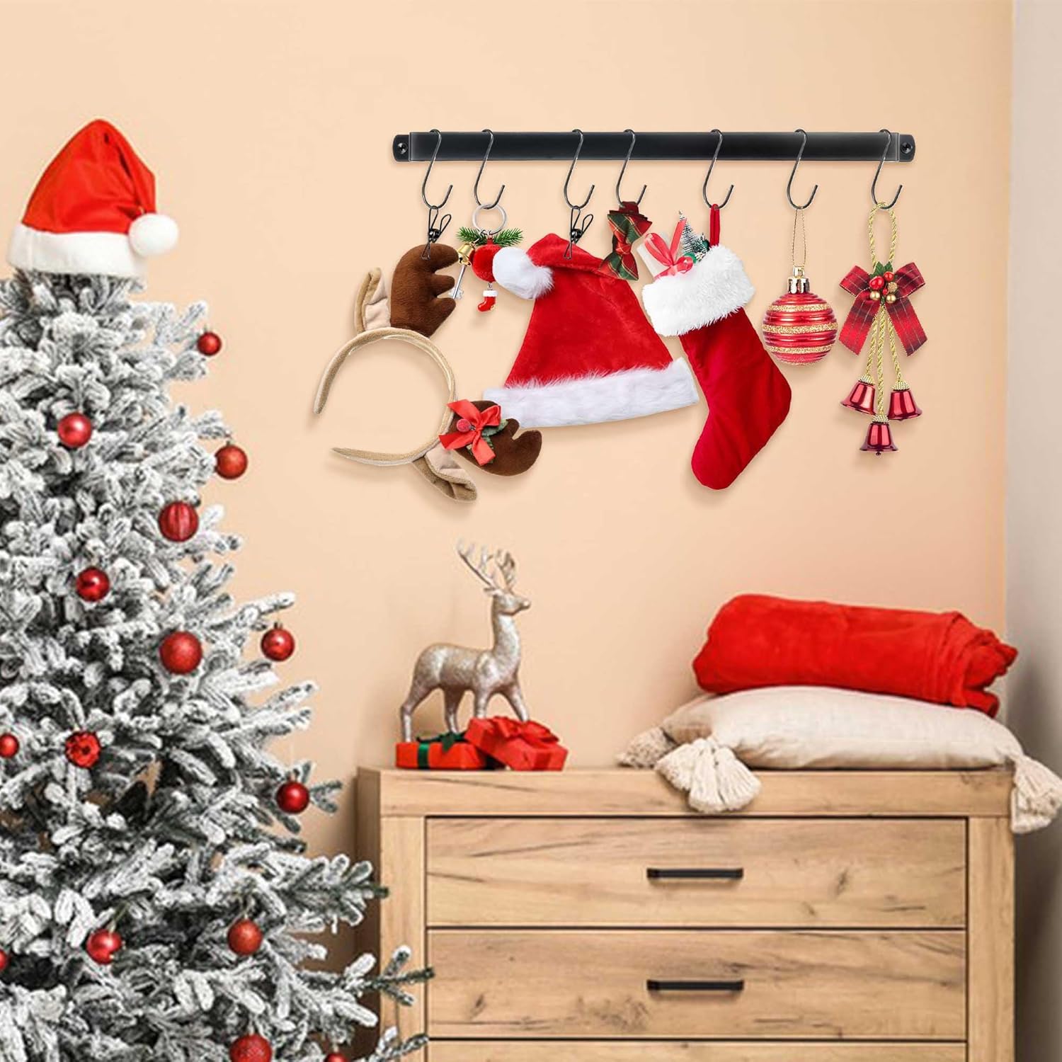 Hat Rack Closet Storage Wall: 12 Adjustable Stainless Steel Clips and 17 Inch Hat Holder - Hat Hanger Display Space Saving - Tie Belt Hanger for Closet Storage Solution - 2 Pack
