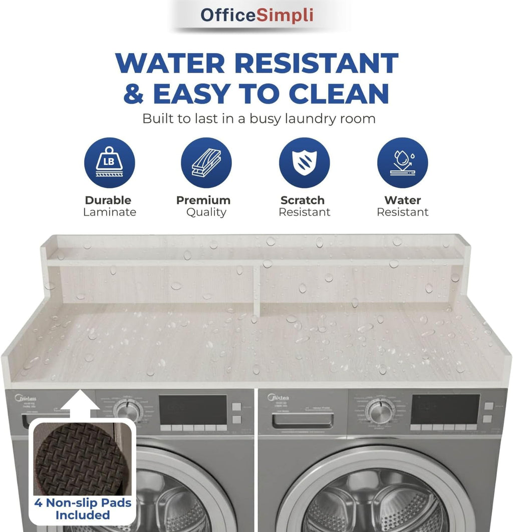 OfficeSimpli Washer Dryer Countertop with Shelf - 27.5 x 54 Inch - Made in USA Laundry Countertop Over Washer and Dryer with Non-Slip Pads, Storage Shelf, Laundry Topper Organizer, Rustic Oak