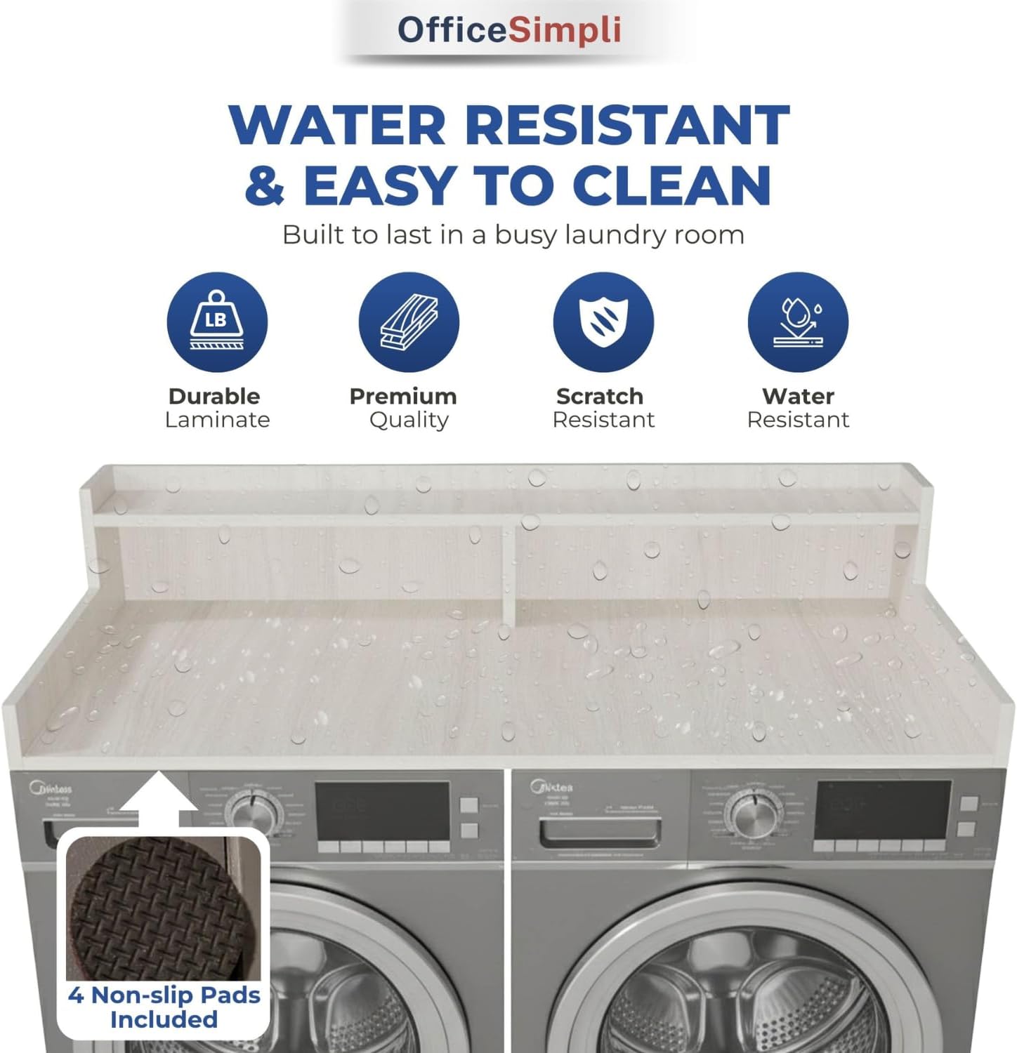 OfficeSimpli Washer Dryer Countertop with Shelf - 27.5 x 54 Inch - Made in USA Laundry Countertop Over Washer and Dryer with Non-Slip Pads, Storage Shelf, Laundry Topper Organizer, Rustic Oak