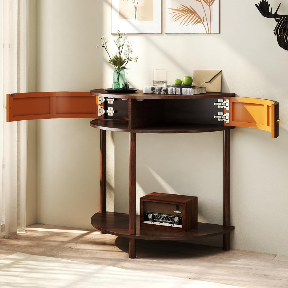 Entryway Table, Artisan-Crafted Half Moon Fluted Console Tables with 2 Rattan...