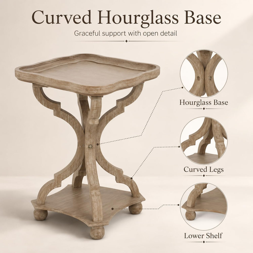 French Country Accent Table, Farmhouse Side Table (Natural B) | 19 Inch Fir W...