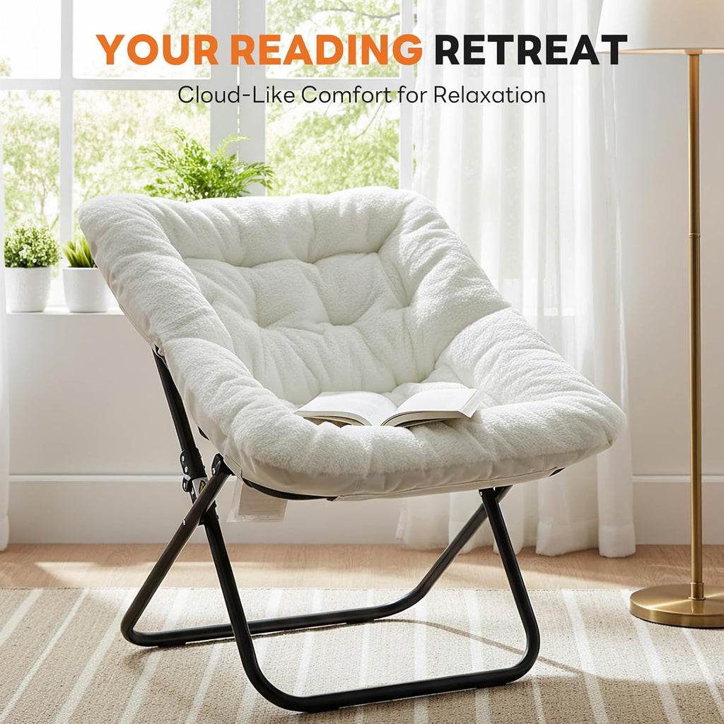 Sweetcrispy Comfy Chair for Adults, Foldable Living Room Chair, Soft Faux Fur Lounge for Bedroom Dorm Rooms, Comfortable Reading Chairs for Teens, X-Large
