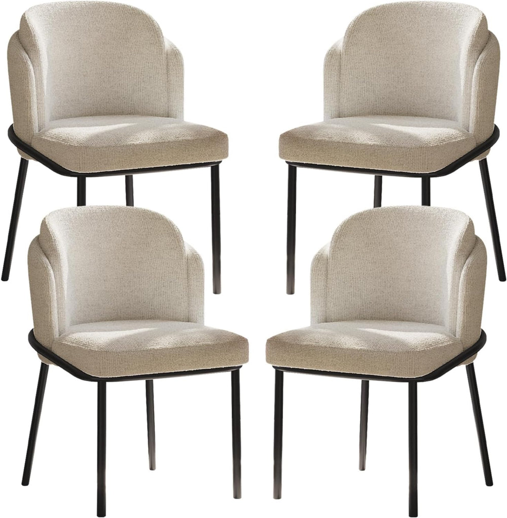 Modern Dining Chairs Set of 4 Cream White Upholstered Side Chairs with Curved...