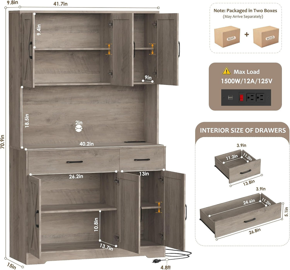 HOSTACK 71" H Kitchen Pantry Storage Cabinet, Farmhouse Hutch Cabinet, G...