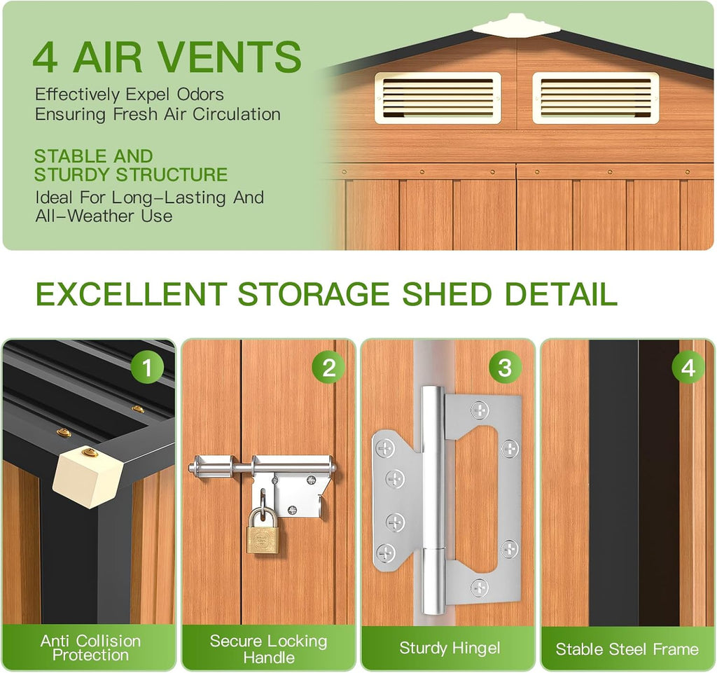 Outdoor Storage Shed, 5x3 Ft Metal Steel Tiny House with Lockable Door, Vertical Outside Storage Building for Garden, Backyard, Lawn, Patio Utility, Tool Storage