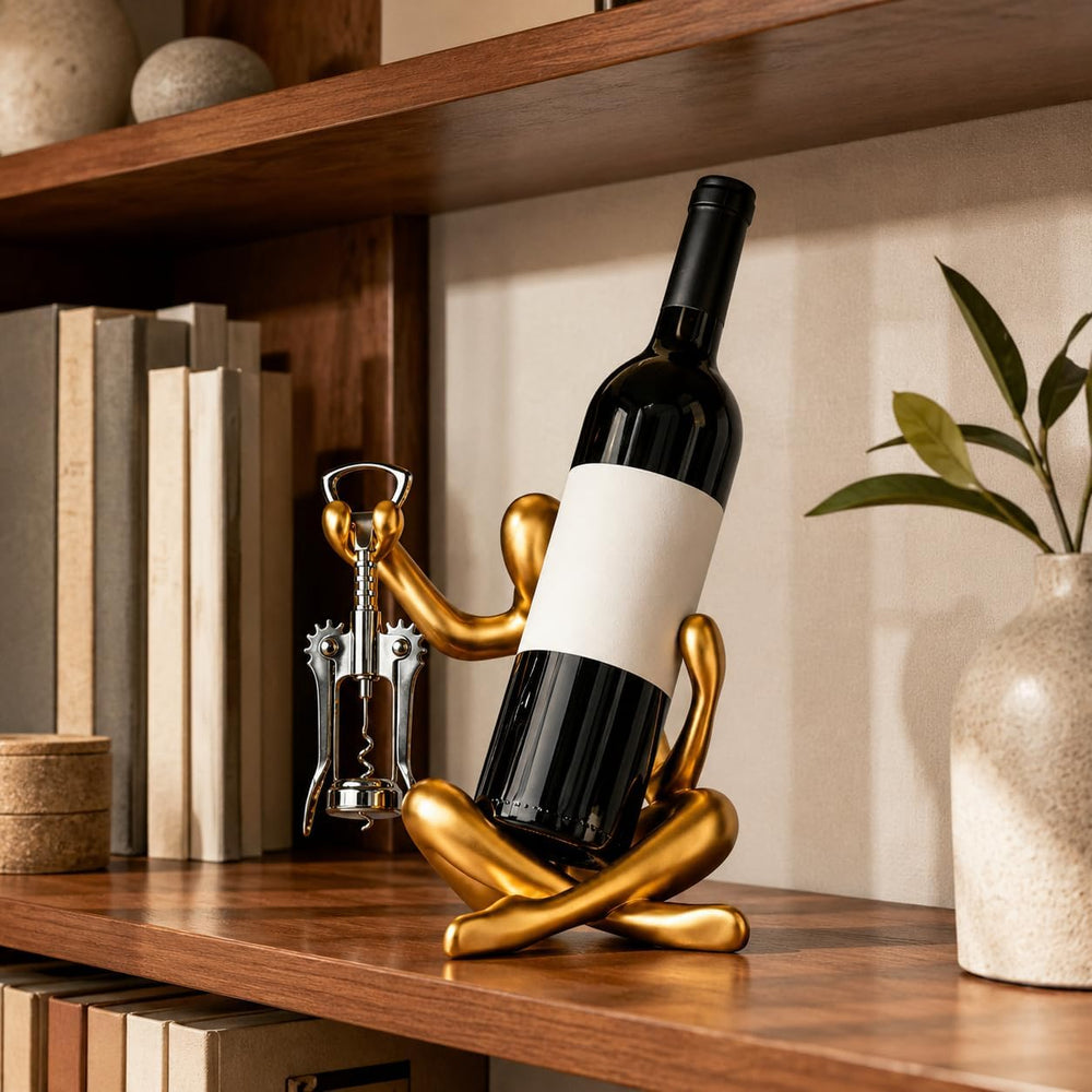 Small Single Countertop Wine Rack, Wine Bottle Holder Decor | Gold Abstract A...