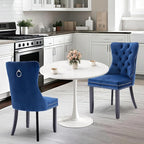 SoarFlash Kitchen Table and Chairs for 2, 24" Dining Table Set for 2 with Velvet Upholstered Chairs, 3 Piece Round Kitchen Table Set, Dining Room Table Set for Small Space, Apartment, Blue/White