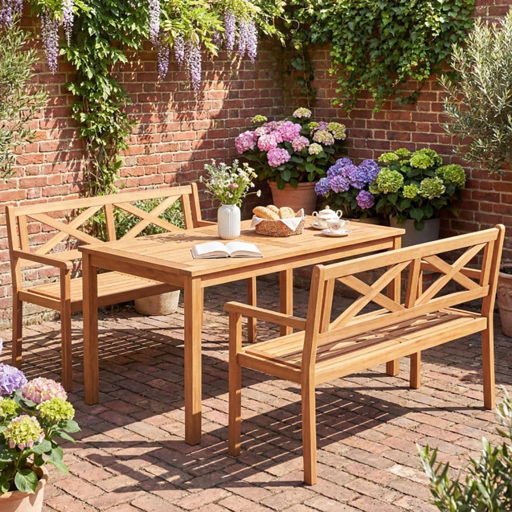 2-Person Acacia Wood Garden Chair Armrests Backrest 44in Seat Width 800lb Cap...