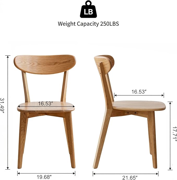 Solid Wood Dining Chairs - Kitchen Chairs Set of 4 with Comfortable Curved Backrest - Wood Chairs for Dining Room,Living Room - Original Wood Color