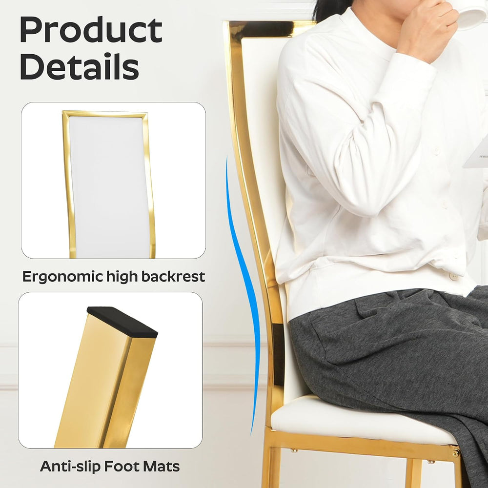 Modern Dining Chairs Set of 4 White Faux Leather with Chrome Gold Metal Legs,...