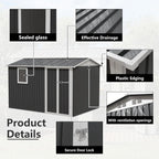 KEIKI 9x6 FT Metal Storage Shed with Window, Large Outdoor Backyard Shed for Tools & Equipment, Durable Galvanized Steel Garden Shed for Patio or Tiny House Use, Gray