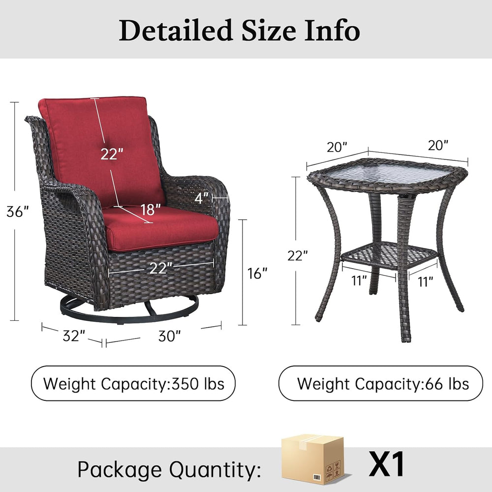 Outdoor Swivel Rocker Patio Chairs with Side Table 3 Pieces PE Wicker Patio F...