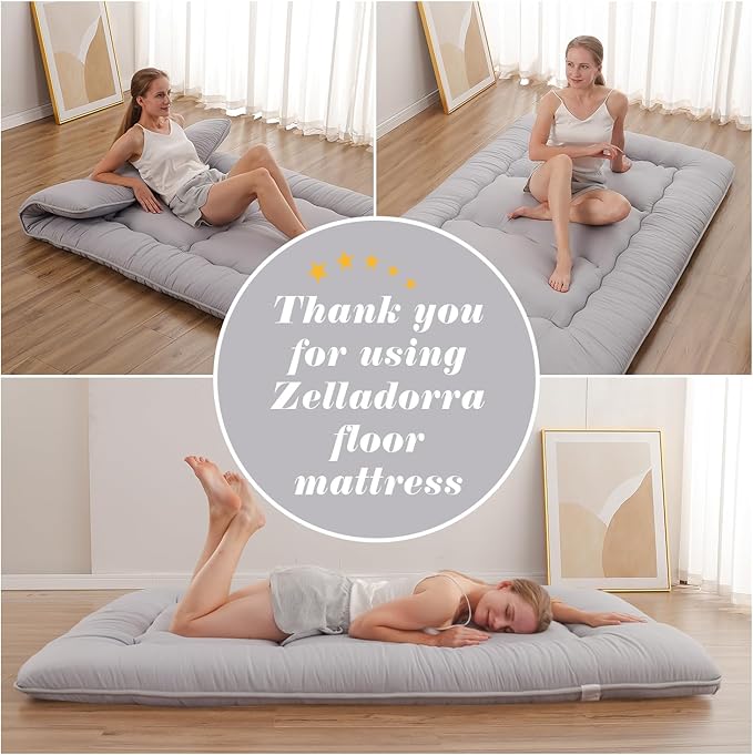 Japanese Floor Mattress, Futon Mattress with Storage Bag and Washable Cover, ...
