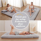Japanese Floor Mattress, Futon Mattress with Storage Bag and Washable Cover, Roll Up Tatami Mat Suitable for Guest Room, Grey, Full