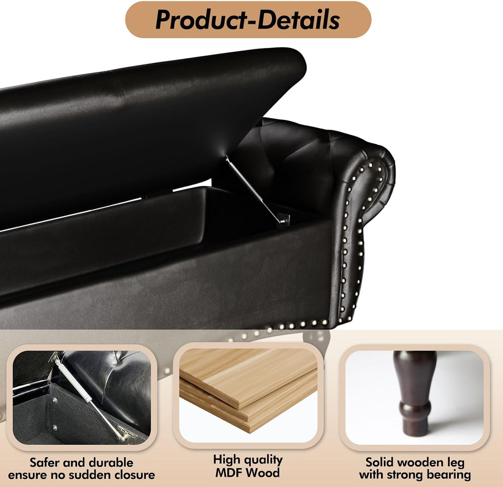 ZZW Storage Ottoman Bench, 51" Length Upholstered End of Bed Storage Ben...
