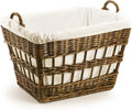 The Basket Lady Wicker French Laundry Basket, 23 in L x 18.5 in W x 18.5 in H, Antique Walnut Brown