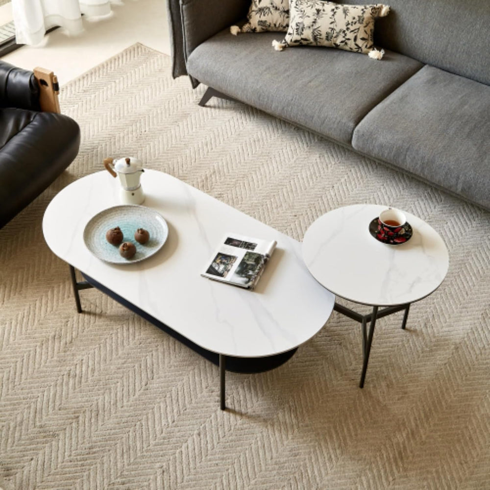Side/End Table - Small Round Accent Table, Metal Gray Narrow Night Stands wit...