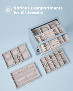 Lolalet Jewelry Box Organizer, 8-Layer Jewelry Organizers and Storage Case with Glass Lid, Ring Earring Bracelet Necklace Holder Organizer, Birthday Christmas Gifts for Women Girls -8Layer, HazeBlue