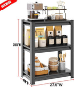Garage Storage Shelves,5 Tier Shelving Unit, 40 inch Wide, 18” Deep, 78” Tall Organizer Metal Shelf for Basement/Laundry/Pantry Heavy Duty, Adjustable,Easy to Install (3Tier-27.6"W X12"DX32"H)